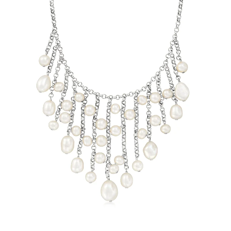 Timeless Elegance At Unbelievable Discounts Ross-Simons 5.5-10.5mm Cultured Pearl Fringe Necklace in Sterling Silver Timeless Elegance At Unbelievable Discounts Ross-Simons 5.5-10.5mm Cultured Pearl Fringe Necklace in Sterling Silver