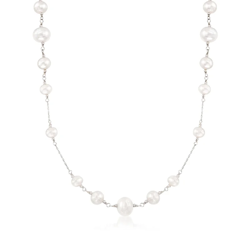 The Perfect Jewelry Piece At The Perfect Discount Ross-Simons 6-10mm Cultured Pearl Station Necklace in Sterling Silver The Perfect Jewelry Piece At The Perfect Discount Ross-Simons 6-10mm Cultured Pearl Station Necklace in Sterling Silver