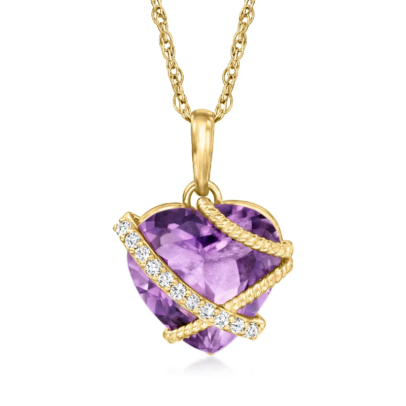 Personalized Engraved Jewelry For Meaningful Gifts Ross-Simons Amethyst Heart Pendant Necklace With Diamond Accents in 14kt Yellow Gold Personalized Engraved Jewelry For Meaningful Gifts Ross-Simons Amethyst Heart Pendant Necklace With Diamond Accents in 14kt Yellow Gold