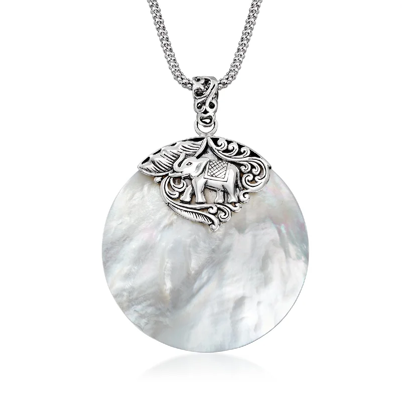 Handmade Pearl Jewelry For Timeless Elegance Ross-Simons Bali-Style Elephant Mother-Of-Pearl Pendant Necklace in Sterling Silver Handmade Pearl Jewelry For Timeless Elegance Ross-Simons Bali-Style Elephant Mother-Of-Pearl Pendant Necklace in Sterling Silver