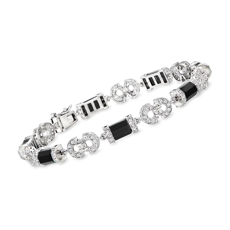 Affordable Luxury Jewelry For Every Occasion Ross-Simons Black Agate and White Topaz Bracelet in Sterling Silver. 7 inches Affordable Luxury Jewelry For Every Occasion Ross-Simons Black Agate and White Topaz Bracelet in Sterling Silver. 7 inches