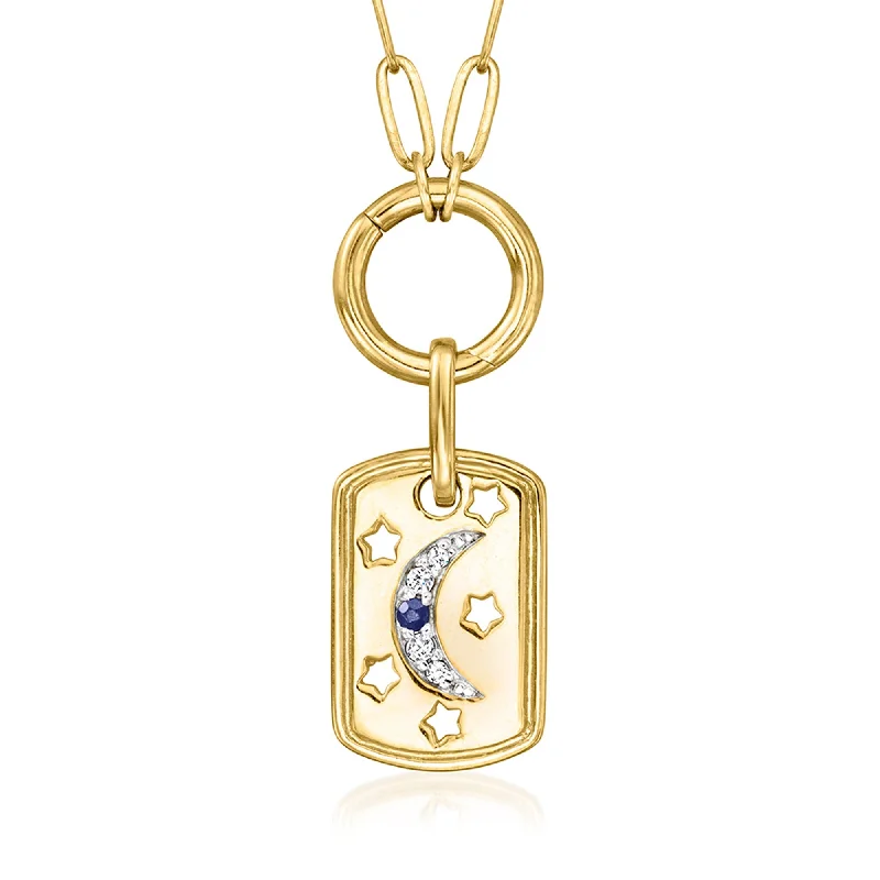 Accessorize For Less – Luxury Jewelry At Affordable Prices Ross-Simons Celestial Dog-Tag Paper Clip Link Necklace With White Topaz and Sapphire Accents in 18kt Gold Over Sterling Accessorize For Less – Luxury Jewelry At Affordable Prices Ross-Simons Celestial Dog-Tag Paper Clip Link Necklace With White Topaz and Sapphire Accents in 18kt Gold Over Sterling
