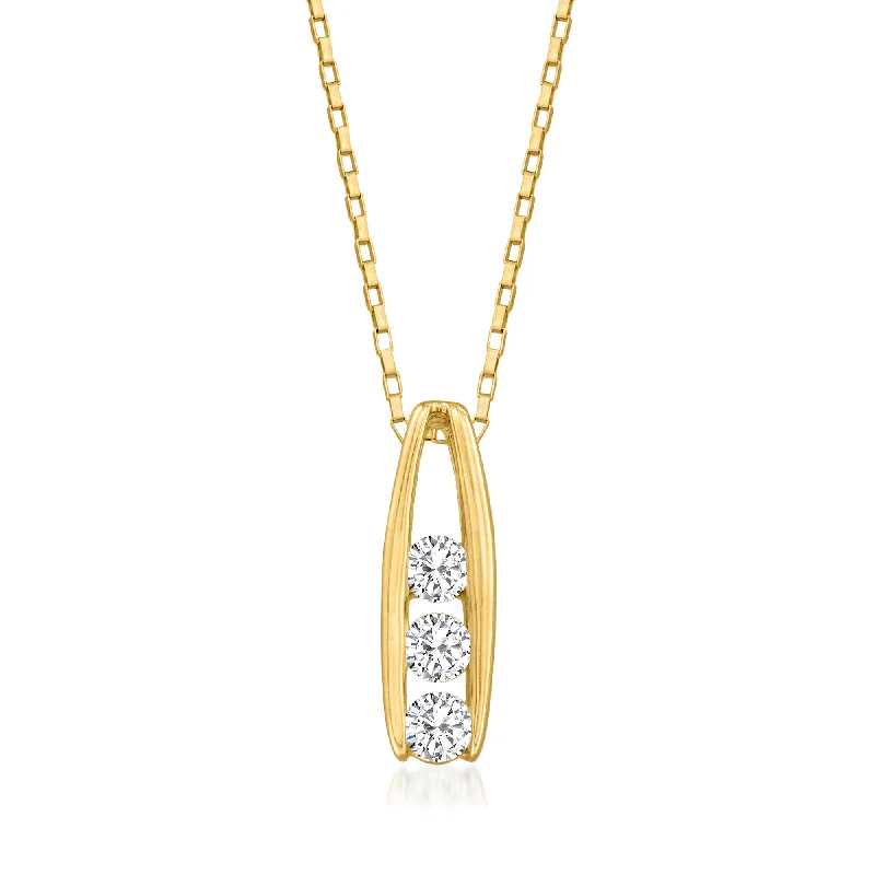 Special Offers On Handcrafted And Designer Jewelry Ross-Simons Channel-Set Diamond 3-Stone Pendant Necklace in 14kt Yellow Gold Special Offers On Handcrafted And Designer Jewelry Ross-Simons Channel-Set Diamond 3-Stone Pendant Necklace in 14kt Yellow Gold