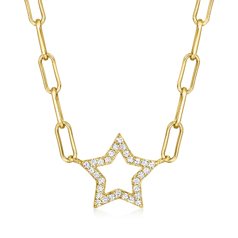 Get Your Favorite Jewelry At The Best Price Ross-Simons CZ Star Paper Clip Link Necklace in 18kt Gold Over Sterling Get Your Favorite Jewelry At The Best Price Ross-Simons CZ Star Paper Clip Link Necklace in 18kt Gold Over Sterling
