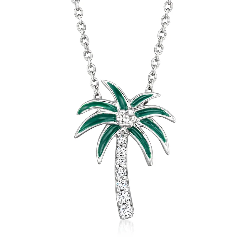 Luxury Handcrafted Jewelry For Elegant Looks Ross-Simons Diamond and Green Enamel Palm Tree Pendant Necklace in Sterling Silver Luxury Handcrafted Jewelry For Elegant Looks Ross-Simons Diamond and Green Enamel Palm Tree Pendant Necklace in Sterling Silver
