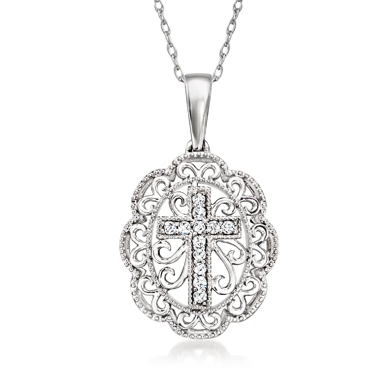 Huge Savings On Premium Jewelry Styles Ross-Simons Diamond Cross Filigree Pendant Necklace in Sterling Silver Huge Savings On Premium Jewelry Styles Ross-Simons Diamond Cross Filigree Pendant Necklace in Sterling Silver