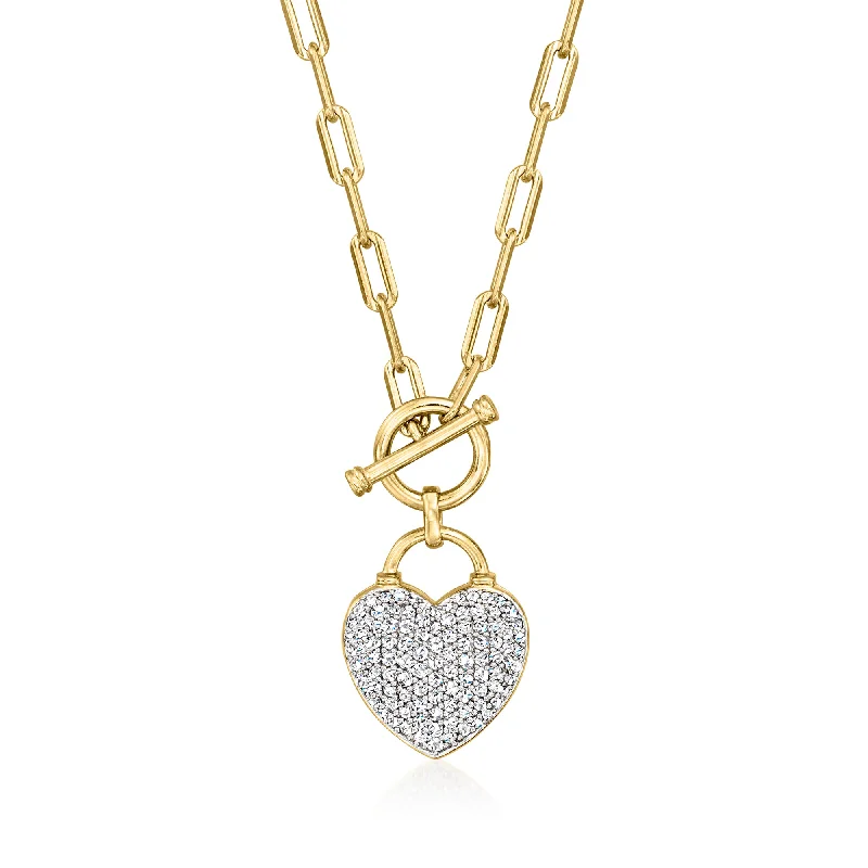 The Ultimate Jewelry Sale – Shop Premium Styles Ross-Simons Diamond Heart Lock Toggle Necklace in 18kt Gold Over Sterling and Sterling Silver The Ultimate Jewelry Sale – Shop Premium Styles Ross-Simons Diamond Heart Lock Toggle Necklace in 18kt Gold Over Sterling and Sterling Silver
