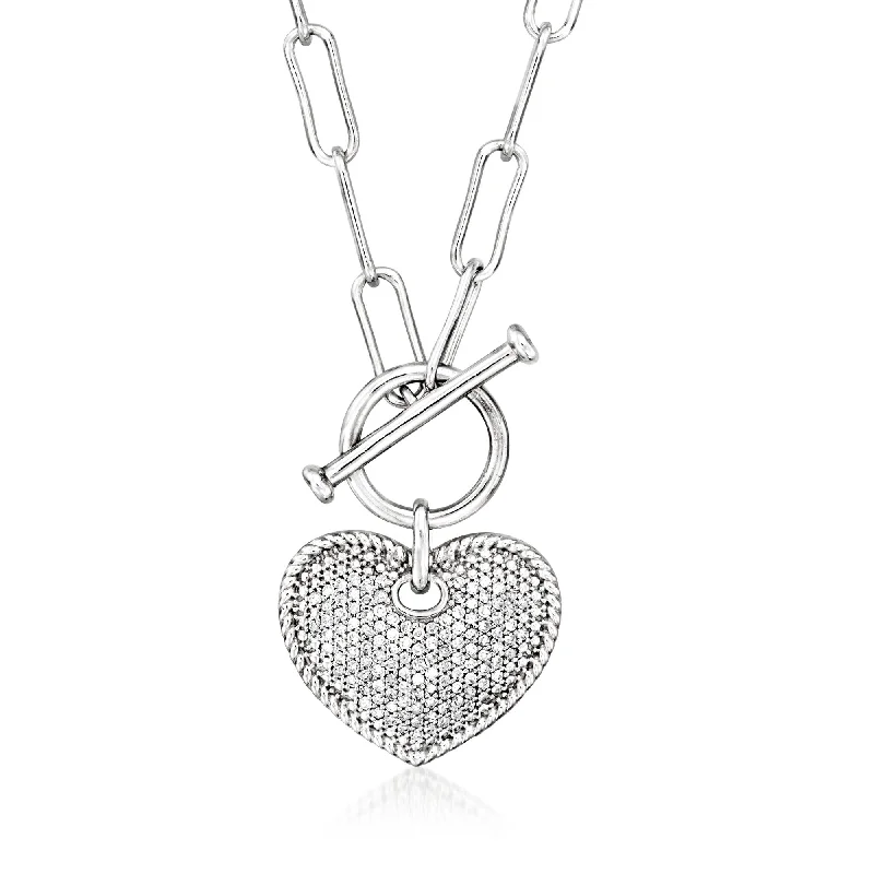 Affordable Glamour – Premium Jewelry At Special Prices Ross-Simons Diamond Heart Toggle Necklace in Sterling Silver Affordable Glamour – Premium Jewelry At Special Prices Ross-Simons Diamond Heart Toggle Necklace in Sterling Silver