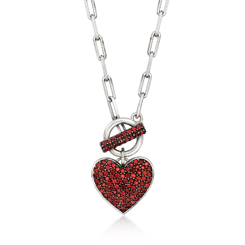 Shop Fine Jewelry With Amazing Deals Ross-Simons Garnet Heart Toggle Necklace in Sterling Silver Shop Fine Jewelry With Amazing Deals Ross-Simons Garnet Heart Toggle Necklace in Sterling Silver