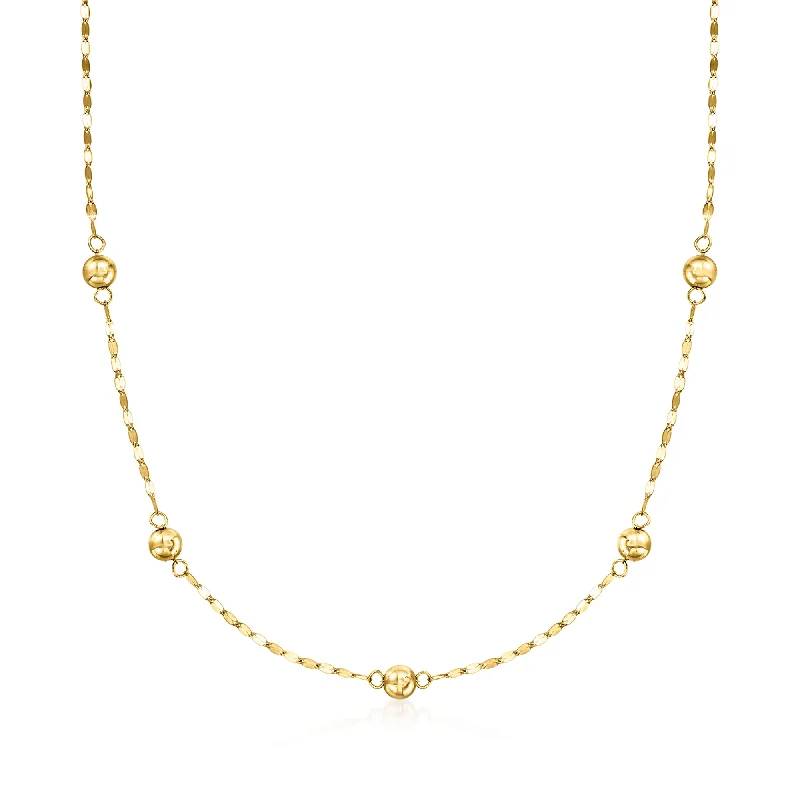 Delicate Crystal Jewelry For Sophisticated Charm Ross-Simons Italian 14kt Yellow Gold Bead Station Lumachina-Chain Necklace Delicate Crystal Jewelry For Sophisticated Charm Ross-Simons Italian 14kt Yellow Gold Bead Station Lumachina-Chain Necklace