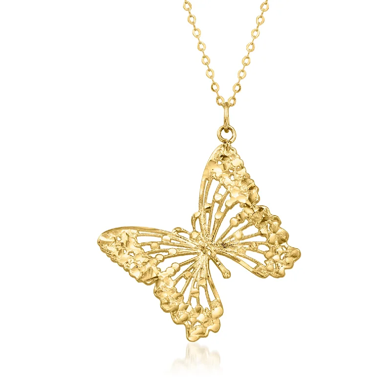 Affordable Gold-Plated Jewelry For Modern Fashion Ross-Simons Italian 14kt Yellow Gold Openwork Butterfly Necklace Affordable Gold-Plated Jewelry For Modern Fashion Ross-Simons Italian 14kt Yellow Gold Openwork Butterfly Necklace