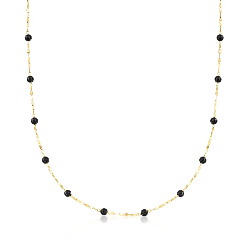 Final Call For Exquisite Jewelry At Reduced Rates Ross-Simons Italian Onyx Bead Station Necklace in 18kt Yellow Gold Final Call For Exquisite Jewelry At Reduced Rates Ross-Simons Italian Onyx Bead Station Necklace in 18kt Yellow Gold
