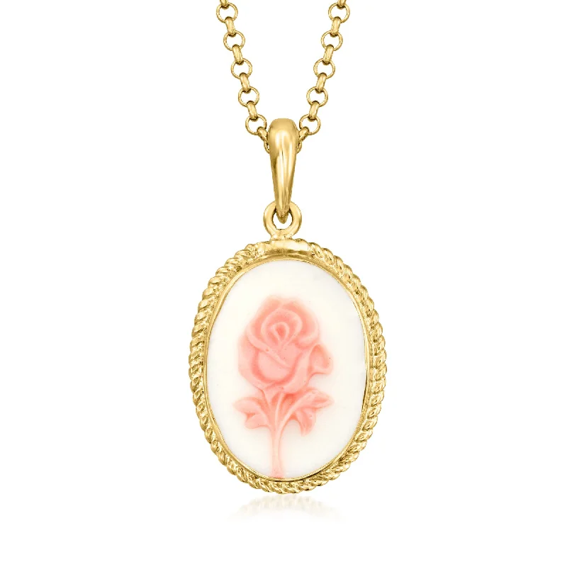 Huge Markdowns On Premium Jewelry Styles Ross-Simons Italian Porcelain Rose Cameo Pendant Necklace in 18kt Gold Over Sterling