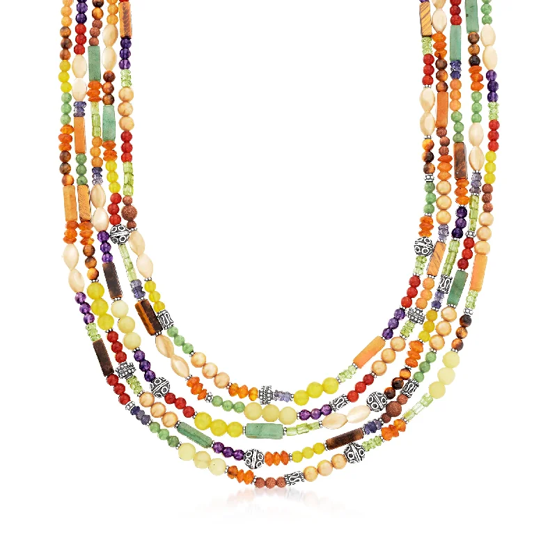 Premium Jewelry Now Available At Special Discounts Ross-Simons Multi-Gemstone Multi-Strand Bead Necklace in Sterling Silver Premium Jewelry Now Available At Special Discounts Ross-Simons Multi-Gemstone Multi-Strand Bead Necklace in Sterling Silver
