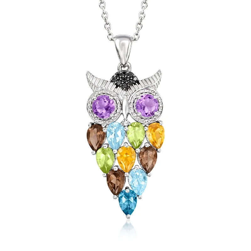 Affordable Glamour – Premium Jewelry For Less Ross-Simons Multi-Gemstone Owl Pendant Necklace in Sterling Silver Affordable Glamour – Premium Jewelry For Less Ross-Simons Multi-Gemstone Owl Pendant Necklace in Sterling Silver