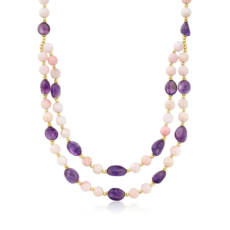 Celebrate Every Occasion With Sparkling Savings Ross-Simons Pink Opal and Amethyst Bead Necklace With 18kt Gold Over Sterling Celebrate Every Occasion With Sparkling Savings Ross-Simons Pink Opal and Amethyst Bead Necklace With 18kt Gold Over Sterling