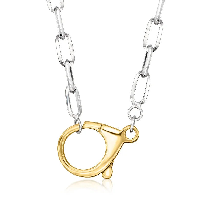 Get The Jewelry You Love At A Price You Love Ross-Simons Sterling Silver and 18kt Gold Over Sterling Paper Clip Link Lobster Clasp Necklace Get The Jewelry You Love At A Price You Love Ross-Simons Sterling Silver and 18kt Gold Over Sterling Paper Clip Link Lobster Clasp Necklace