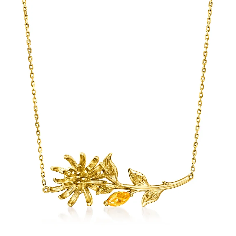 Luxury Jewelry At Unbeatable Discounts RS Pure by Ross-Simons Citrine Chrysanthemum Flower Necklace in 14kt Yellow Gold Luxury Jewelry At Unbeatable Discounts RS Pure by Ross-Simons Citrine Chrysanthemum Flower Necklace in 14kt Yellow Gold