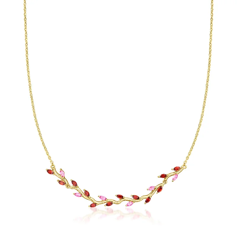 Elevate Your Outfit With Discounted Statement Jewelry RS Pure by Ross-Simons Garnet and . Pink Topaz Leaf Necklace in 18kt Gold Vermeil Elevate Your Outfit With Discounted Statement Jewelry RS Pure by Ross-Simons Garnet and . Pink Topaz Leaf Necklace in 18kt Gold Vermeil