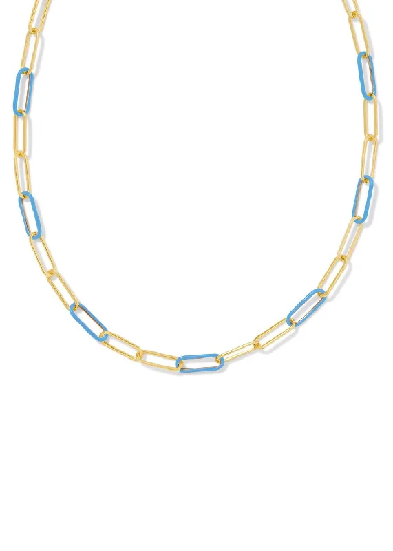 Waterproof Stainless Steel Jewelry For Lasting Beauty Women's Ainsley Convertible Chain Necklace In Gold/light Blue Enamel Waterproof Stainless Steel Jewelry For Lasting Beauty Women's Ainsley Convertible Chain Necklace In Gold/light Blue Enamel