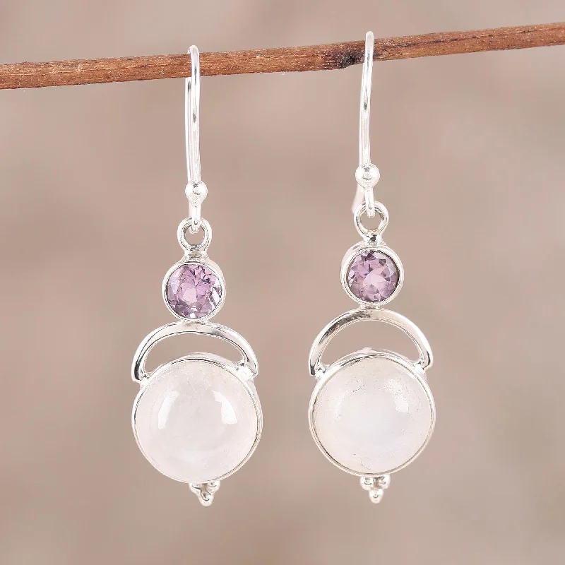 Fashion-Forward Geometric Jewelry For Contemporary Style Alluring Serenity Sterling Silver Rainbow Moonstone Amethyst Dangle Earrings Fashion-Forward Geometric Jewelry For Contemporary Style Alluring Serenity Sterling Silver Rainbow Moonstone Amethyst Dangle Earrings