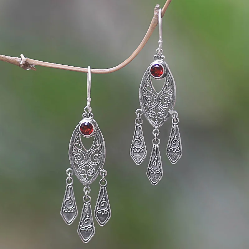Exclusive Jewelry Offers – Sparkle For Less Balinese Wind Chime Handcrafted Garnet Chandelier Earrings in Sterling Silver Exclusive Jewelry Offers – Sparkle For Less Balinese Wind Chime Handcrafted Garnet Chandelier Earrings in Sterling Silver