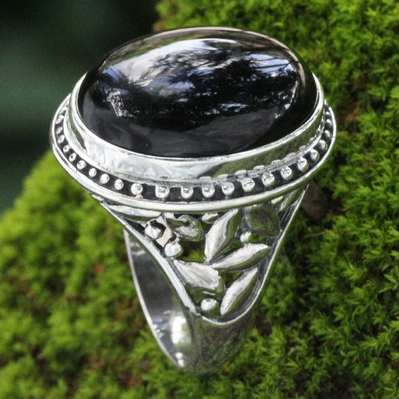 Shop Dazzling Jewelry At The Best Prices Black Bamboo Onyx Silver Floral Ring
