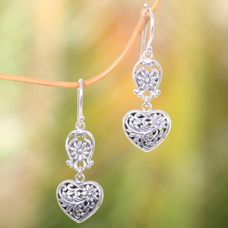 Jewelry Clearance – Final Chance To Save Big Blooming Hearts Heart-Shaped Sterling Silver Dangle Earrings from Bali