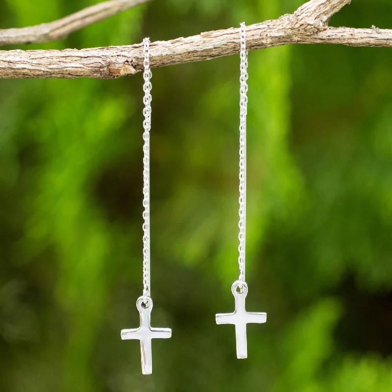 Grab Your Favorite Jewelry At The Lowest Prices Chain of Purity Hand Crafted Sterling Silver Cross Threader Earrings Grab Your Favorite Jewelry At The Lowest Prices Chain of Purity Hand Crafted Sterling Silver Cross Threader Earrings