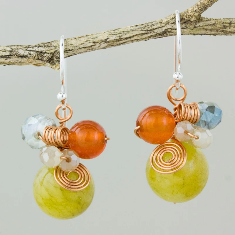 Exclusive Jewelry Markdowns – Limited-Time Offer Citron Bubbles Green Quartz and Carnelian Dangle Earrings with Copper Exclusive Jewelry Markdowns – Limited-Time Offer Citron Bubbles Green Quartz and Carnelian Dangle Earrings with Copper