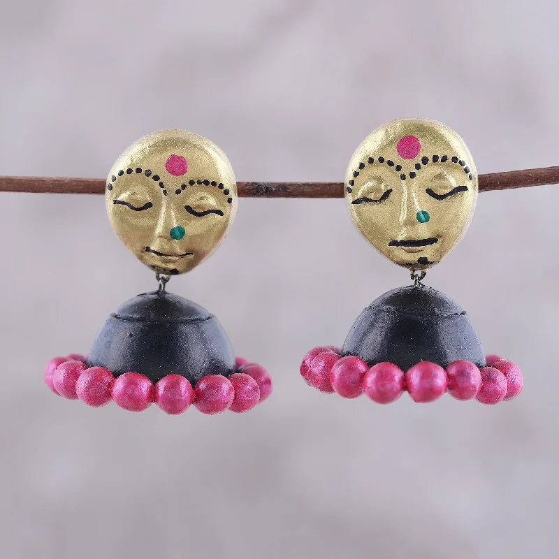 Shop Dazzling Jewelry At The Best Prices Golden Ladies Hand-Painted Feminine Ceramic Dangle Earrings from India Shop Dazzling Jewelry At The Best Prices Golden Ladies Hand-Painted Feminine Ceramic Dangle Earrings from India