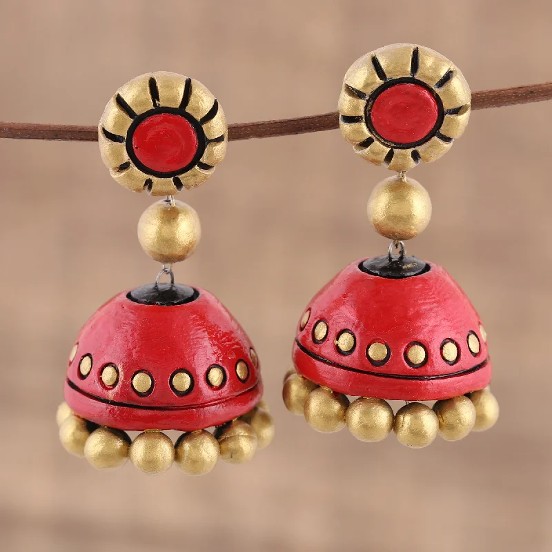 Bestselling Jewelry At Special Promotional Rates Golden Passion Red and Gold Ceramic Dangle Earrings Crafted in India