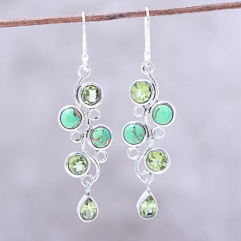 Seasonal Jewelry Sale – Upgrade Your Style Today Green Sheen Peridot and Composite Turquoise Dangle Earrings from India Seasonal Jewelry Sale – Upgrade Your Style Today Green Sheen Peridot and Composite Turquoise Dangle Earrings from India