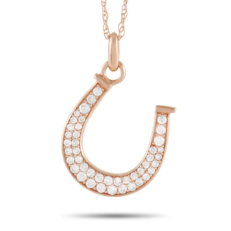 Personalized Engraved Jewelry For Meaningful Gifts LB Exclusive 14K Rose Gold 0.18 ct Diamond Horseshoe Pendant Necklace Personalized Engraved Jewelry For Meaningful Gifts LB Exclusive 14K Rose Gold 0.18 ct Diamond Horseshoe Pendant Necklace