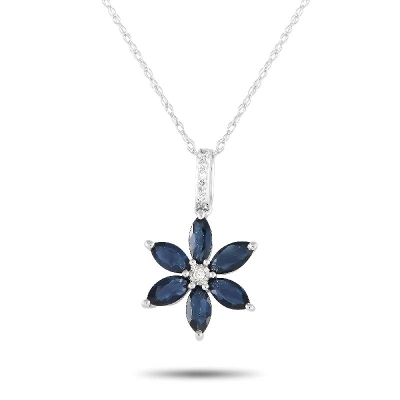 Limited-Time Offer On Premium Jewelry Collections LB Exclusive 14K White Gold 0.01 ct Diamond and Sapphire Flower Necklace PD4-16241WSA Limited-Time Offer On Premium Jewelry Collections LB Exclusive 14K White Gold 0.01 ct Diamond and Sapphire Flower Necklace PD4-16241WSA