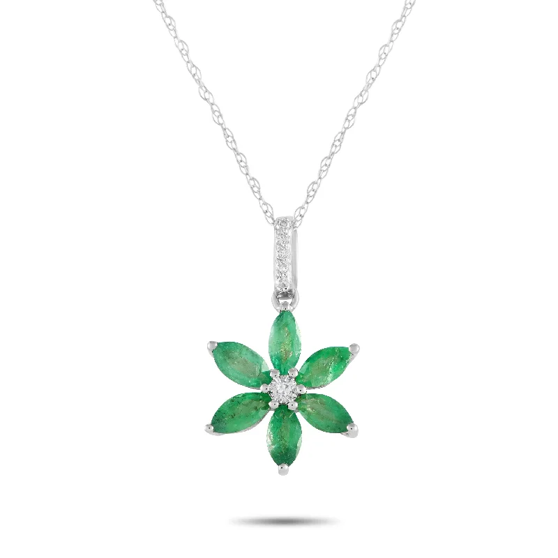 Luxury Jewelry Sale – Sparkle For Less LB Exclusive 14K White Gold 0.01ct Diamond and Emerald Flower Necklace PD4-16241WEM Luxury Jewelry Sale – Sparkle For Less LB Exclusive 14K White Gold 0.01ct Diamond and Emerald Flower Necklace PD4-16241WEM