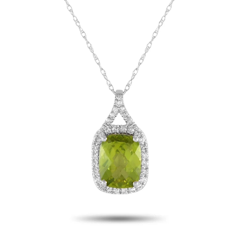 Personalized Jewelry At Special Discount Rates LB Exclusive 14K White Gold 0.13ct Diamond and Peridot Pendant Necklace PD4-15472WPE Personalized Jewelry At Special Discount Rates LB Exclusive 14K White Gold 0.13ct Diamond and Peridot Pendant Necklace PD4-15472WPE