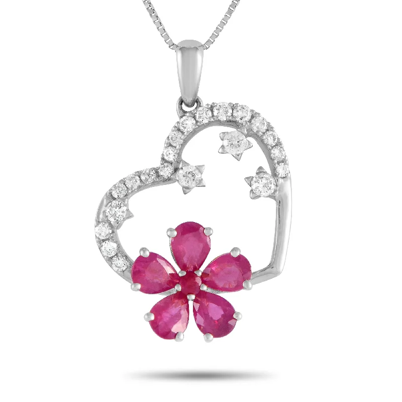 Seasonal Jewelry Sale – Upgrade Your Style Today LB Exclusive 14K White Gold 0.20ct Diamond and Ruby Heart and Flower Pendant Necklace PH4-10098WRU Seasonal Jewelry Sale – Upgrade Your Style Today LB Exclusive 14K White Gold 0.20ct Diamond and Ruby Heart and Flower Pendant Necklace PH4-10098WRU