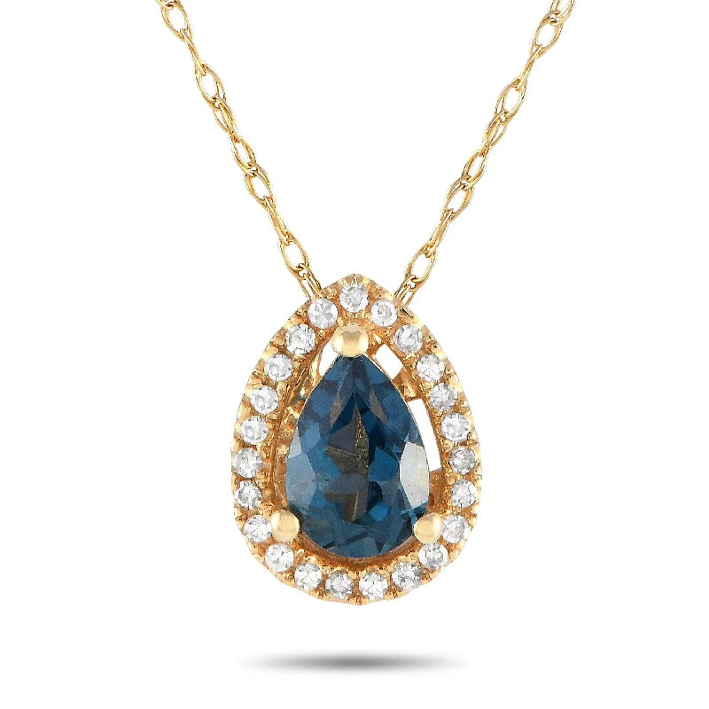 Fashion-Forward Geometric Jewelry For Contemporary Style LB Exclusive 14K Yellow Gold 0.07ct Diamond and Blue Topaz Pear Necklace PD4-15556YBT Fashion-Forward Geometric Jewelry For Contemporary Style LB Exclusive 14K Yellow Gold 0.07ct Diamond and Blue Topaz Pear Necklace PD4-15556YBT