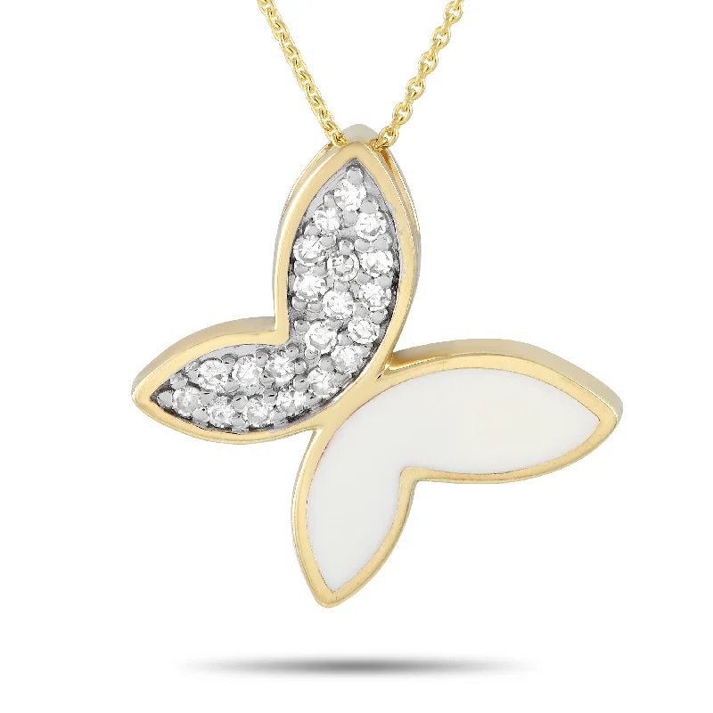 Shop Elegant Jewelry At Unbeatable Prices LB Exclusive 14K Yellow Gold 0.15ct Diamond Butterfly Pendant Necklace PN15064W