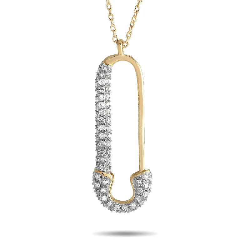 Luxury Jewelry Now At Special Promotional Rates LB Exclusive 14K Yellow Gold 0.17ct Diamond Safety Pin Necklace PD4-16188Y