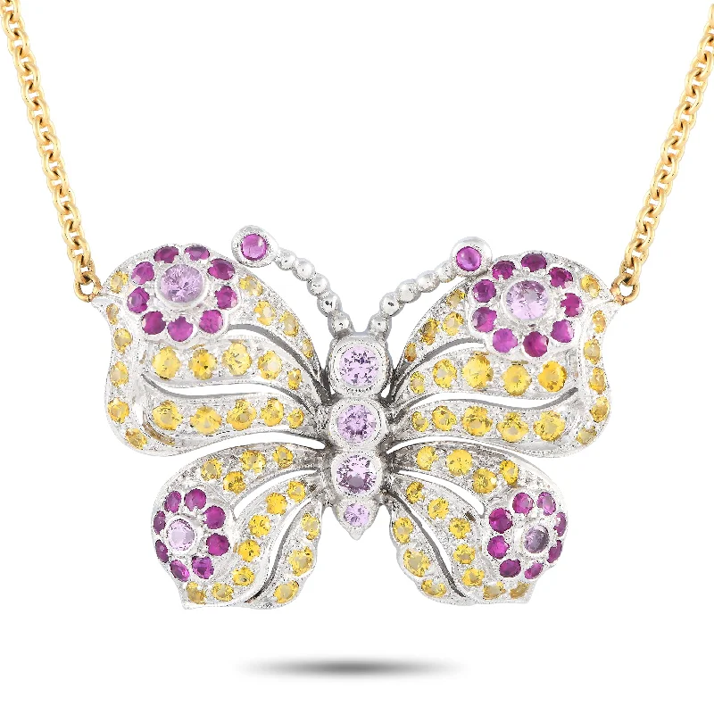 Upgrade Your Jewelry Collection For Less LB Exclusive 18K White and Yellow Gold Sapphire Butterfly Necklace MF01-041524 Upgrade Your Jewelry Collection For Less LB Exclusive 18K White and Yellow Gold Sapphire Butterfly Necklace MF01-041524