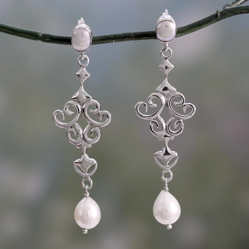 Timeless Jewelry Styles At Wallet-Friendly Prices Ode to Fantasy Shiny Sterling Silver Earrings with White Pearls from India Timeless Jewelry Styles At Wallet-Friendly Prices Ode to Fantasy Shiny Sterling Silver Earrings with White Pearls from India