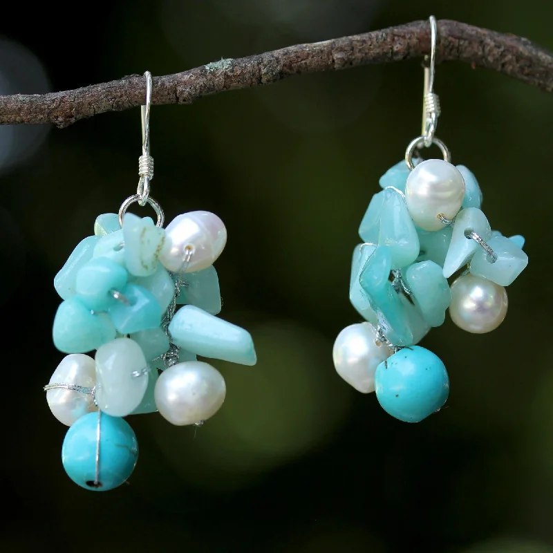 Discounted Jewelry For A Glamorous Look Phuket Beach Dyed Pearl & Amazonite Dangle Earrings Discounted Jewelry For A Glamorous Look Phuket Beach Dyed Pearl & Amazonite Dangle Earrings