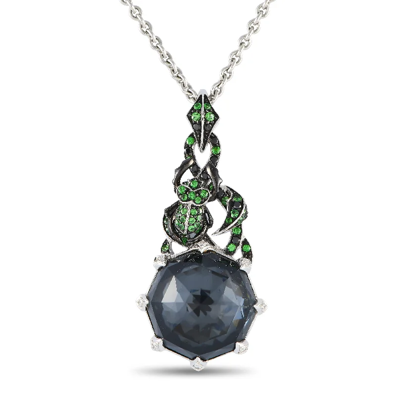 Luxury Jewelry At Unbeatable Discounts Stephen Webster 18K White Gold Quartz and Tsavorite Pendant Necklace SW37-051524