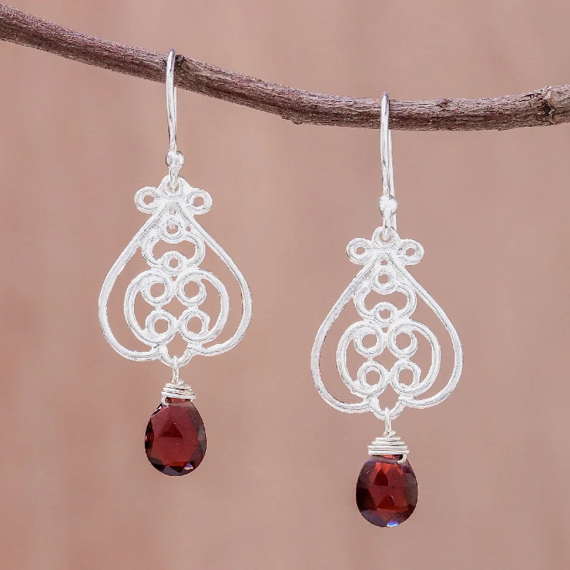 Versatile Layering Jewelry For Effortless Chic Swirling Beauty Swirl Pattern Garnet Dangle Earrings Crafted in Thailand Versatile Layering Jewelry For Effortless Chic Swirling Beauty Swirl Pattern Garnet Dangle Earrings Crafted in Thailand