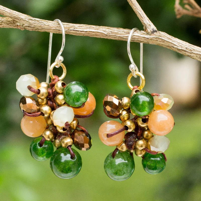 Premium Jewelry At Special Low Prices For A Limited Time Tropical Cattlelaya Artisan Hand Knotted Green Yellow Beaded Cluster Earrings