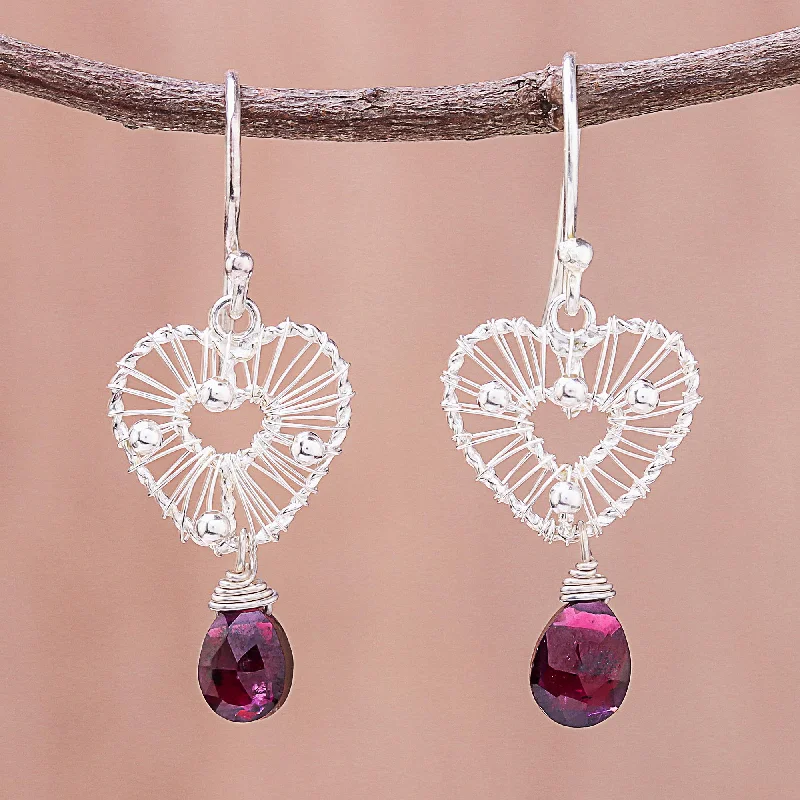 Trending Jewelry Styles Now At Limited-Time Discounts Web of Love Heart-Shaped Faceted Garnet Dangle Earrings from Thailand Trending Jewelry Styles Now At Limited-Time Discounts Web of Love Heart-Shaped Faceted Garnet Dangle Earrings from Thailand