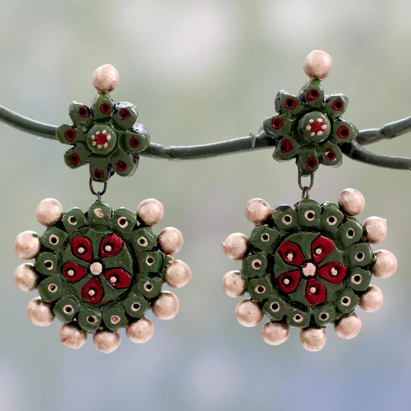 Grab Stylish Jewelry Before The Sale Ends Woodland Wonder Green and Gold Ceramic Dangle Earrings from India Grab Stylish Jewelry Before The Sale Ends Woodland Wonder Green and Gold Ceramic Dangle Earrings from India