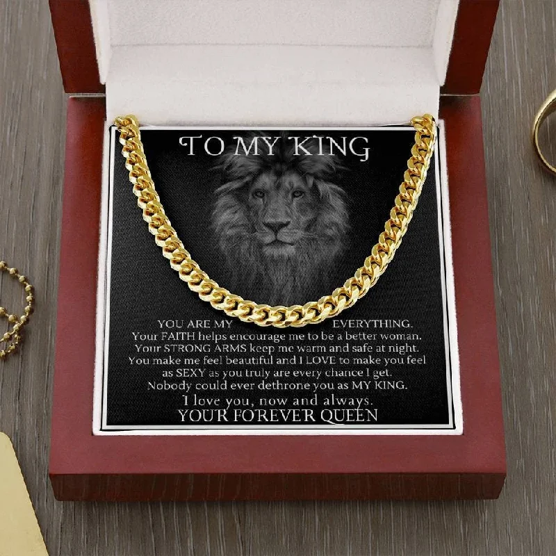 Flash Sale On Stunning Jewelry – Don't Miss Out Personalized Message Card Cuban Link Chain Necklace To My King You Are My Everything Cuban Link Chain Necklace Gift